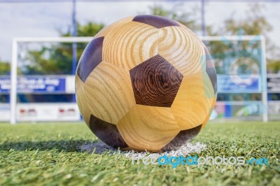 Football On Penalty Spot With Goal Stock Photo