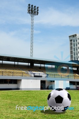 Football On Stadium Stock Photo