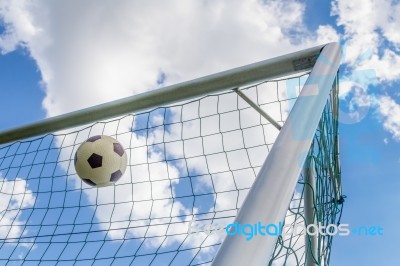 Football Shot In Corner Of Goal Stock Photo