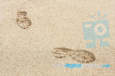 Footprint On The Beach Stock Photo