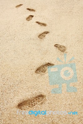 Footprint On The Beach Stock Photo