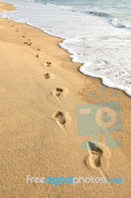 Footprints On Beach Stock Photo