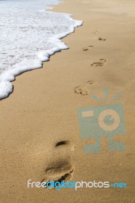 Footprints On The Shoreline Stock Photo