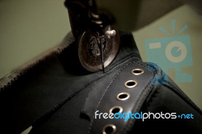 Footwear Stitching Machine Stock Photo