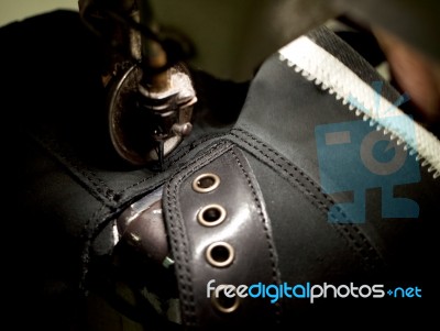 Footwear Stitching Machine Stock Photo