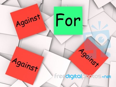 For Against Post-it Notes Show Agree Or Disagree To Stock Image