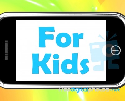 For Kids On Phone Means Children's Activities Stock Image