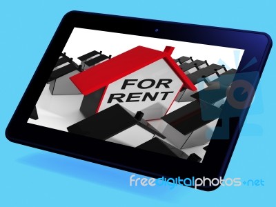 For Rent House Tablet Means Leasing To Tenants Stock Image