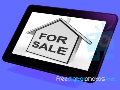 For Sale House Tablet Means Selling Or Auctioning Home Stock Image