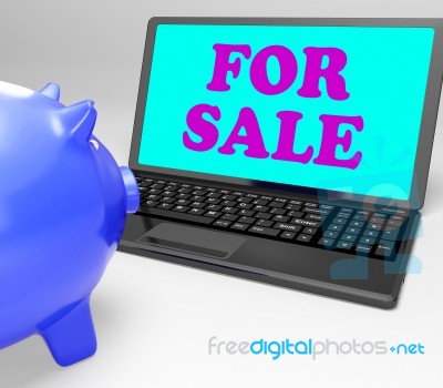 For Sale Laptop Means Advertising Products To Buyers Stock Image