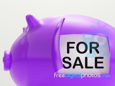 For Sale Piggy Bank Means Selling Goods Stock Image