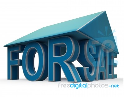 For Sale Sign Under Home Roof Stock Image