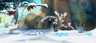 Forest Gnome's House In A Winter Day Stock Image