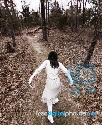 Forest Of The Darkness,3d Illustration Of  Ghost Girl In White Stock Image