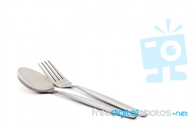 Fork And Spoon Isolated On White Background Stock Photo