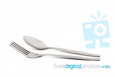 Fork And Spoon Isolated On White Background Stock Photo