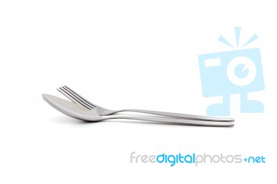 Fork And Spoon Isolated On White Background Stock Photo