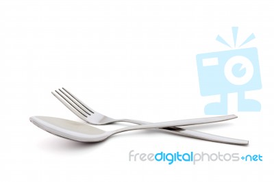 Fork And Spoon Isolated On White Background Stock Photo