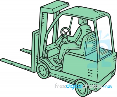 Forklift Truck Operator Mono Line Stock Image