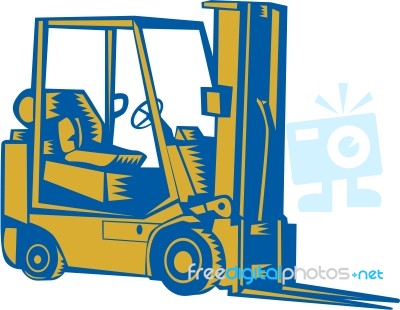 Forklift Truck Side Woodcut Stock Image