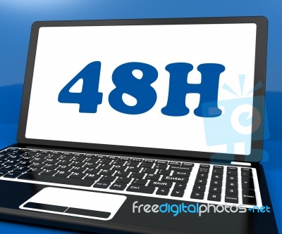 Forty Eight Hour Laptop Shows 48h Service Or Delivery Stock Image