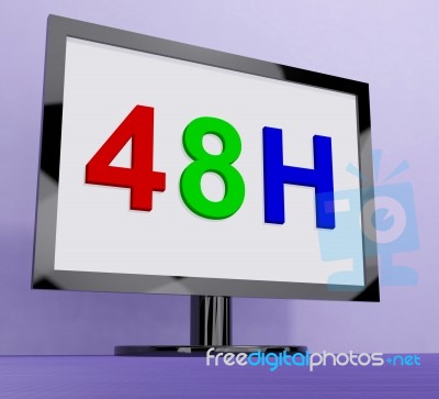 Forty Eight Hour On Monitor Shows 48h Service Stock Image