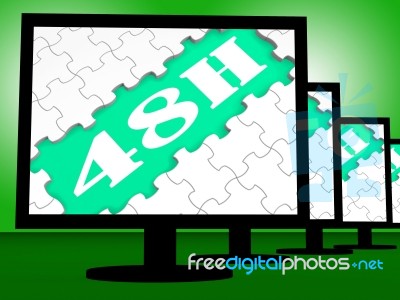 Forty Eight Hour On Monitors Shows 48h Delivery Stock Image