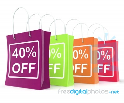 Forty Percent Off Shopping Bags Shows 40 Reduction Stock Image