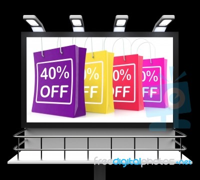 Forty Percent Off Shopping Bags Shows Reduction Stock Image