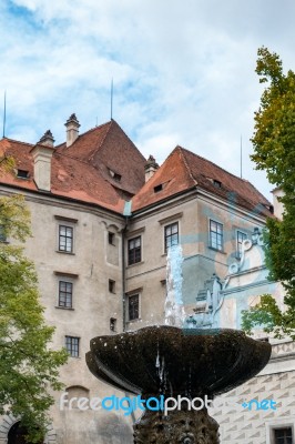 Fountain At The State Castle And Chateau Complex Of Cesky Krumlo… Stock Photo