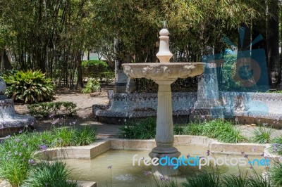 Fountain In A Park In Malaga Stock Photo