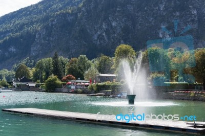 Fountain In Lake Wolfgang At St. Gilgen Stock Photo