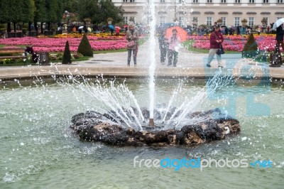 Fountain In The Mirabelle Gardens In Salzburg Stock Photo