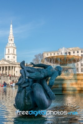 Fountain In Trafalgar Square Stock Photo