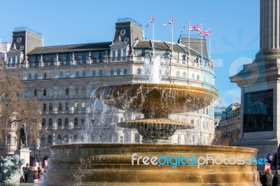 Fountain In Trafalgar Square Stock Photo