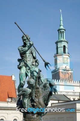 Fountain Of Neptune In Poznan Stock Photo