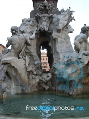 Fountain Of The Four Rivers Rome Stock Photo