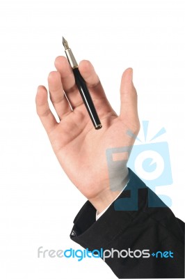 Fountain Pen In Hand Stock Photo