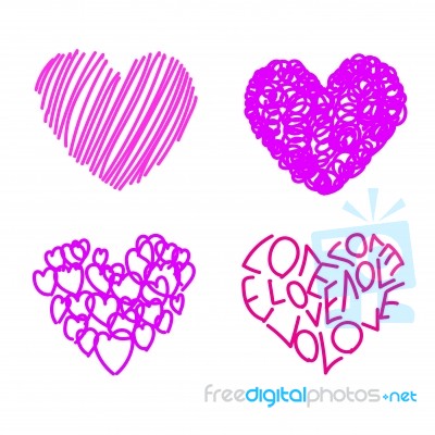 Four Drawing Hearts Stock Image