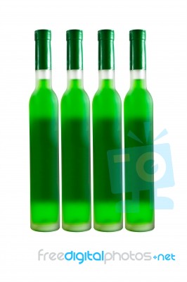 Four Green Wine Bottle Stock Photo