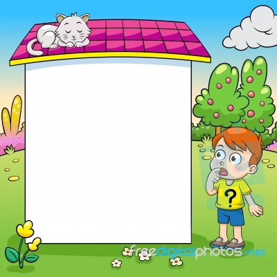 Frame Design With Boy And His Cat Illustration Stock Image