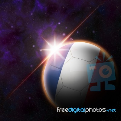 France Flag On 3d Football With Rising Sun Stock Image