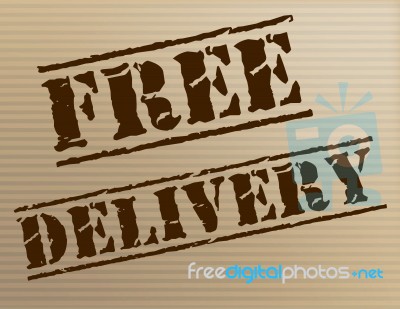 Free Delivery Indicates With Our Compliments And Courier Stock Image