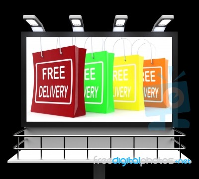 Free Delivery Shopping Sign Showing No Charge Or Gratis To Deliv… Stock Image