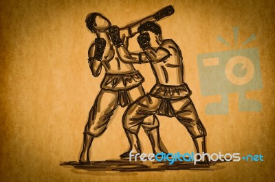 Free Hand Sketchy Thai Boxing Stock Image