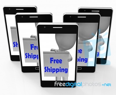 Free Shipping Sign Phone Means Product Shipped At No Cost Stock Image