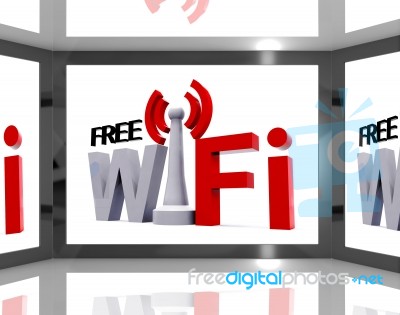 Free Wifi On Screen Showing Television With Internet Access Stock Image