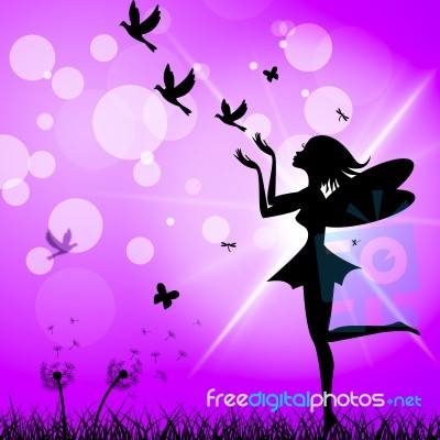 Freedom Fairy Represents Flock Of Birds And Elude Stock Image