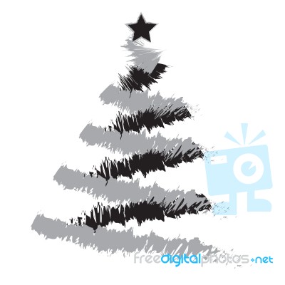 Freehand Illustration Of Grunge Christmas Tree Stock Image