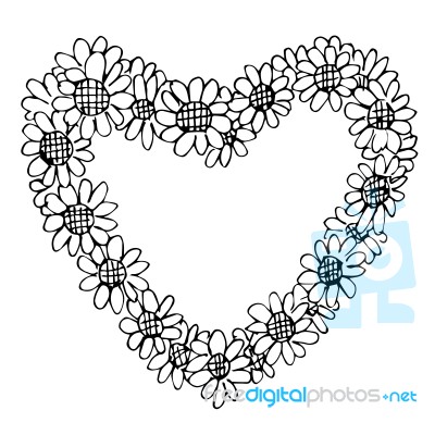 Freehand Illustration Of Retro Flower Design Heart Shape Stock Image